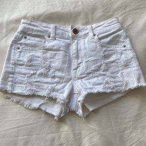 AMERICAN EAGLE White Cheeky Denim Shorts